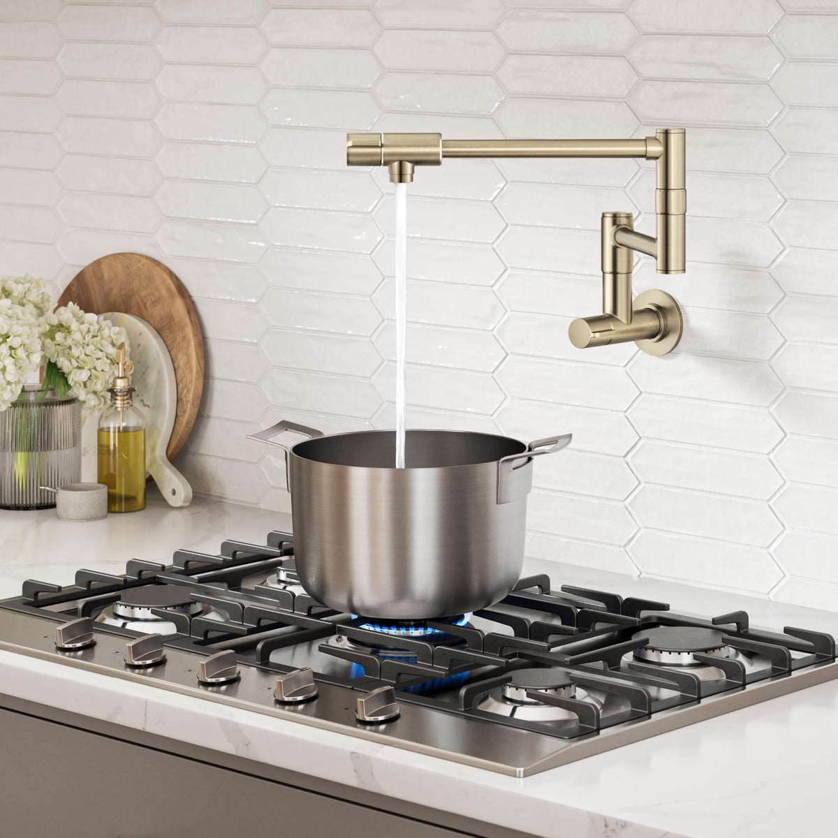 Kraus Bolden pot filler wall mount over the counter.