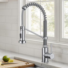 Kraus Bolden pull-down sprayer enables easy reach across the sink for tasks