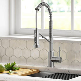 Kraus Bolden spout closeup highlighting open-coil design and tall arc
