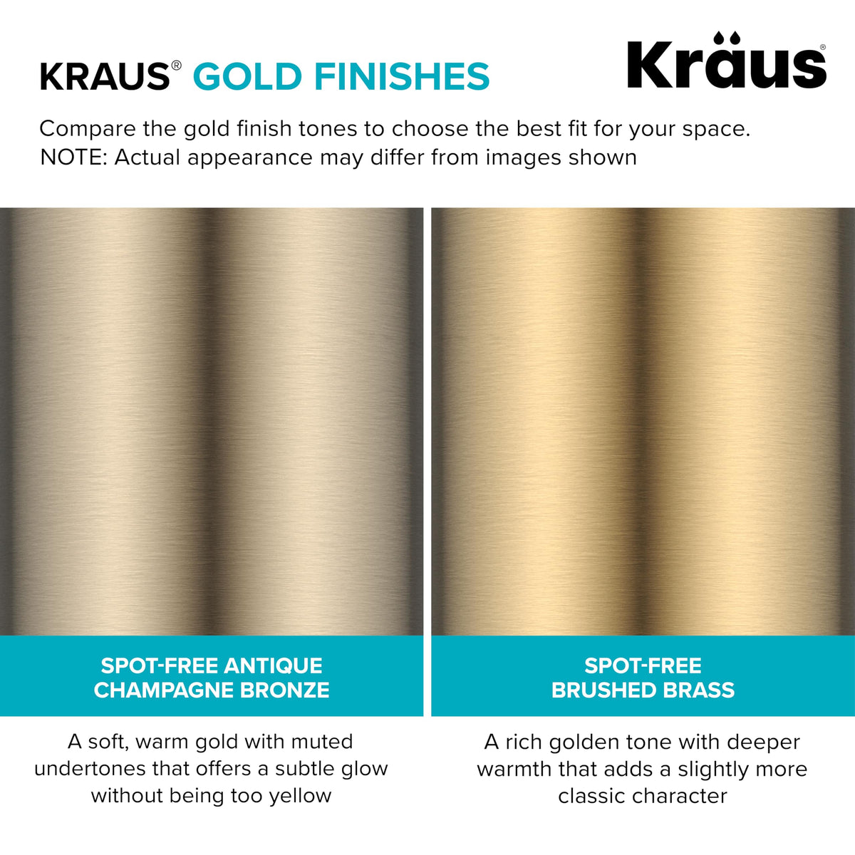 Kraus brushed-brass finish resists fingerprints for a pristine look.