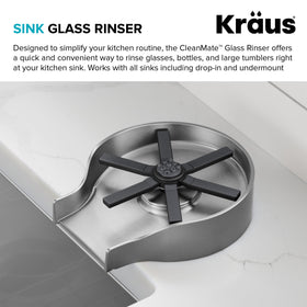 Kraus CleanMate glass rinser with a 5-inch opening fits diverse glassware.