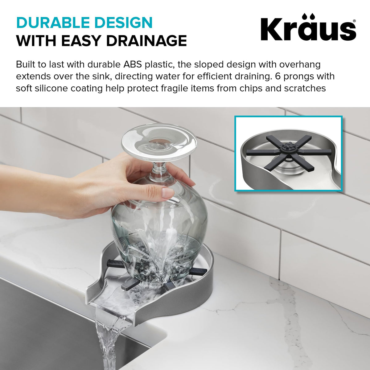 Kraus CleanMate glass rinser built from durable ABS plastic for long-lasting use.