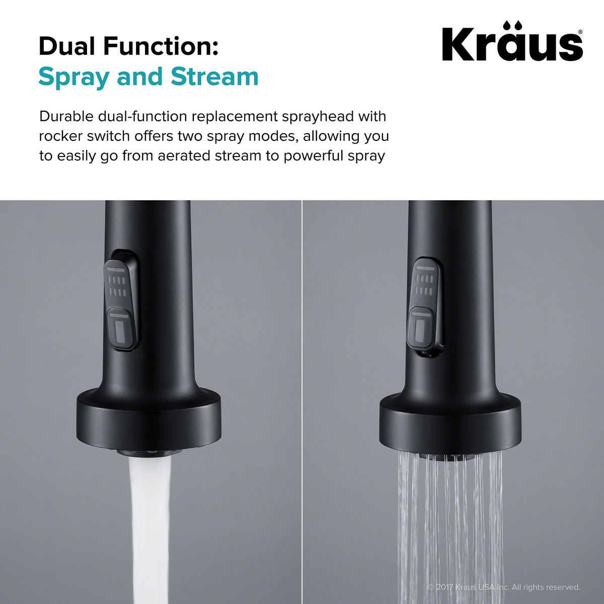 Kraus easy-clean rubber nozzles resist mineral buildup during use.