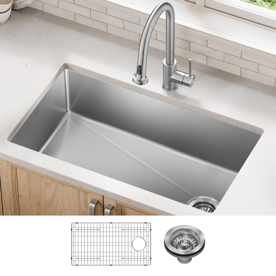 Kraus Fairlane 33-inch undermount sink seen in a modern kitchen for a seamless countertop transition