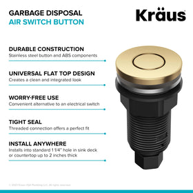 Kraus flat-top air switch brushed brass installation angle.