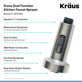 Kraus KFS-1SS aerated-stream mode provides a gentle rinse for produce