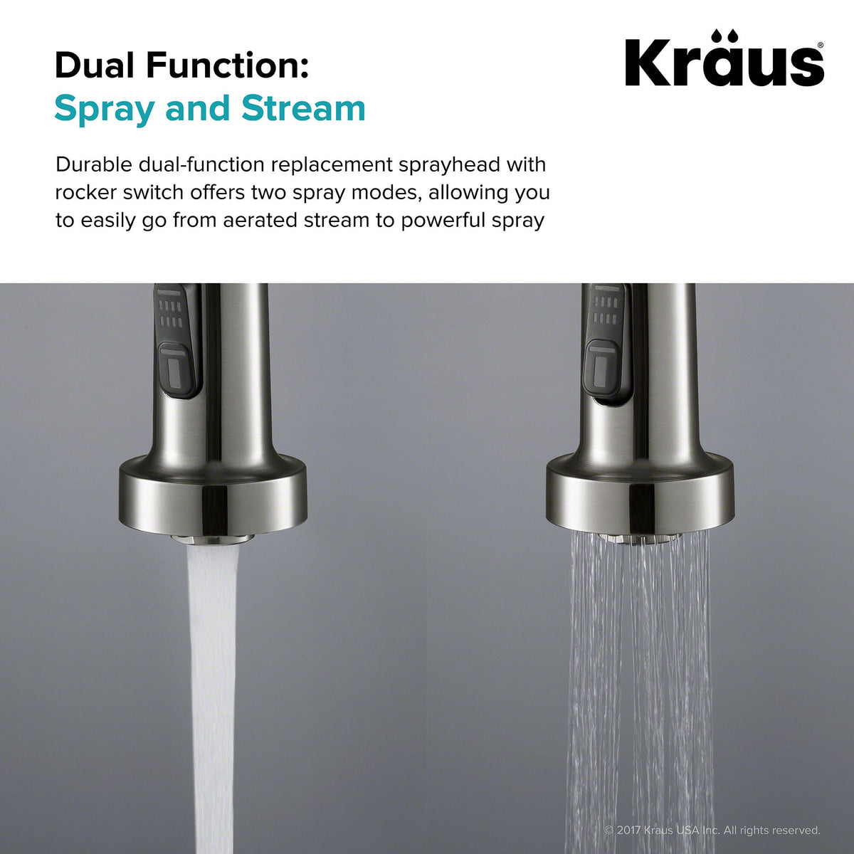 Kraus KFS-1SS powerful-spray mode blasts grime from pots and sinks