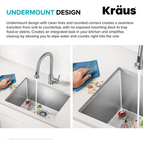 Kraus undermount edge supports seamless cleanup between sink and counter.