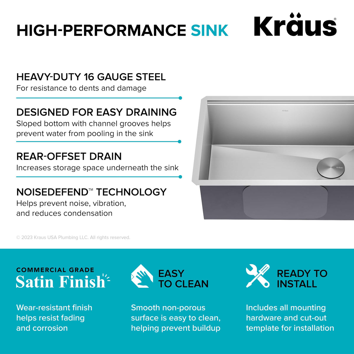 Kraus Kore 16 gauge stainless steel offers lasting durability for daily use