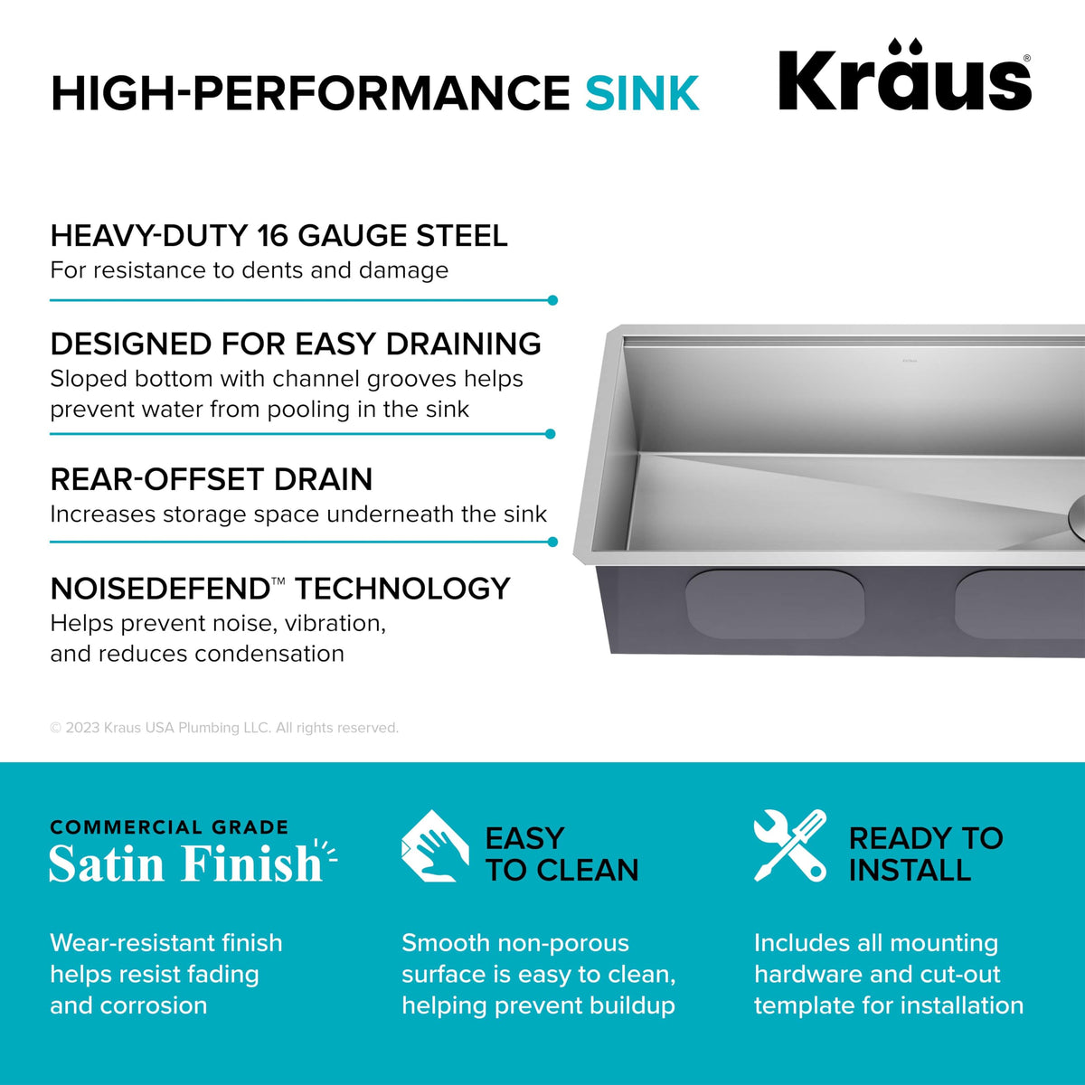 Kraus Kore 34x16 bowl offers spacious prep area for large tasks