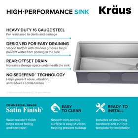 Kraus Kore 34x16 bowl offers spacious prep area for large tasks