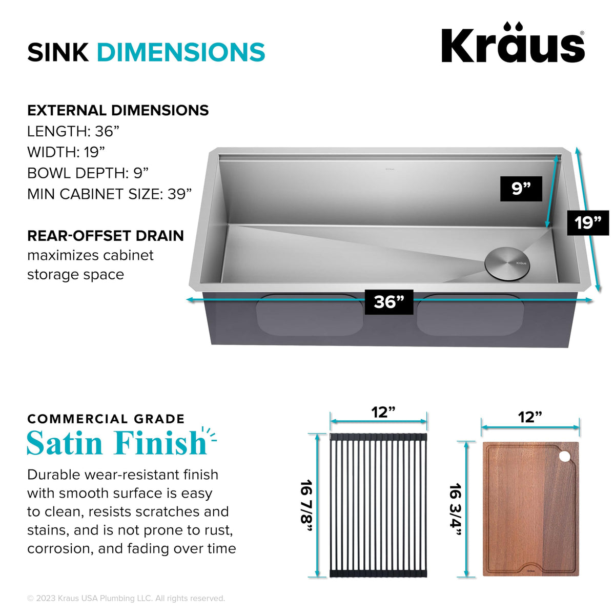 Kraus Kore 36 satin finish resists staining and is easy to wipe clean