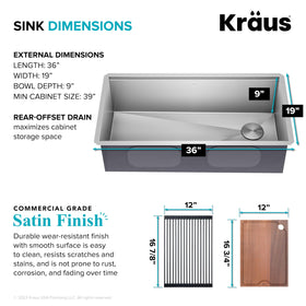 Kraus Kore 36 satin finish resists staining and is easy to wipe clean
