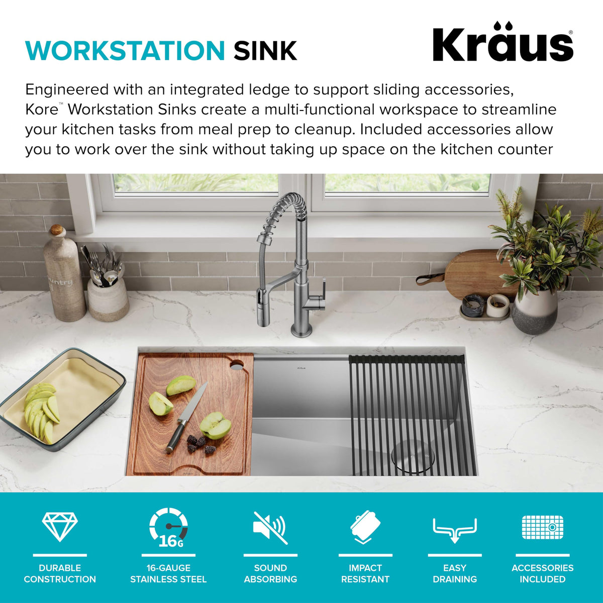 Kraus Kore undermount sink creates a clean, seamless kitchen look