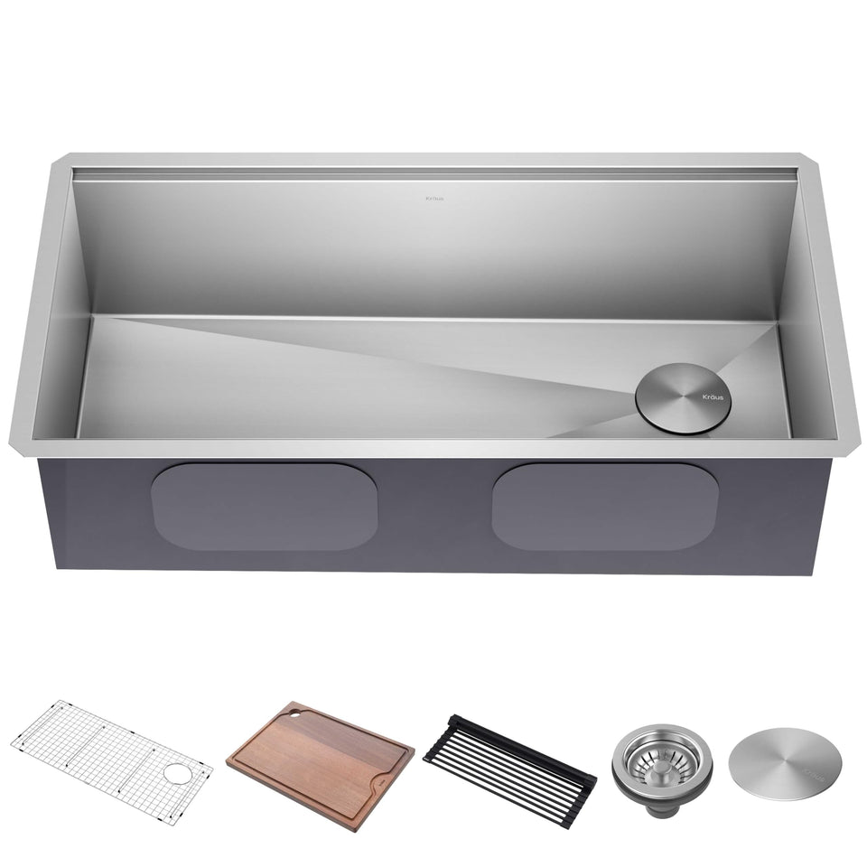 Kraus Kore 36 workstation with cutting board over sink for seamless prep