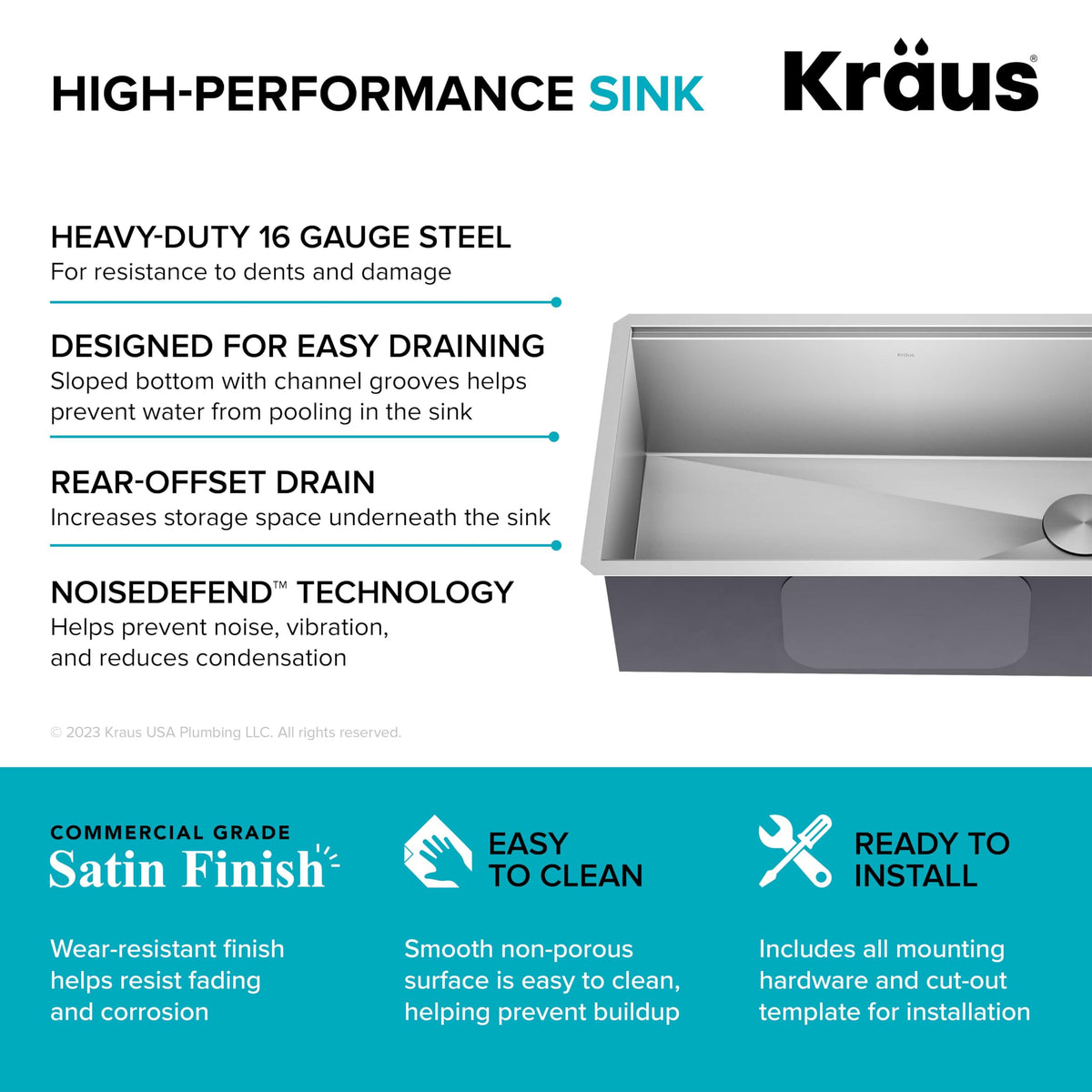 Kraus Kore satin finish resists smudges and cleans easily.