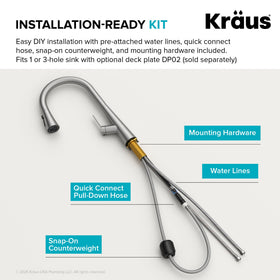 Kraus Odelia pre-attached lines simplify installation and hookups.