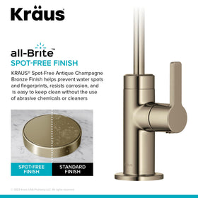 Kraus Oletto lever with 90-degree rotation enables easy installation.