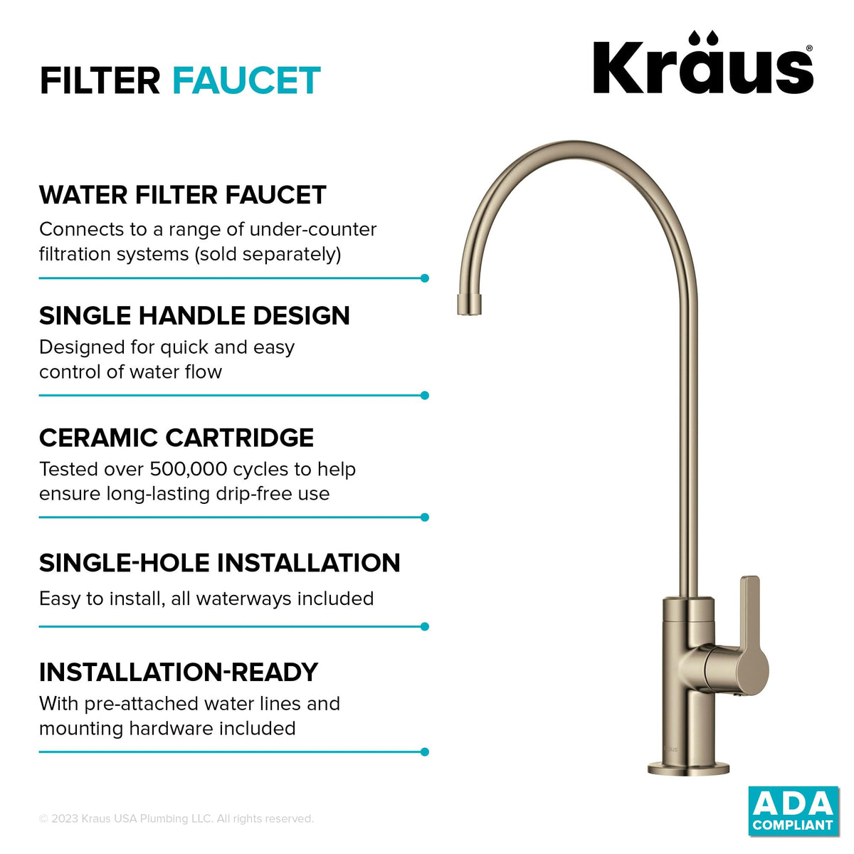 Kraus Oletto spout-arc view highlights tall height for easy filling.