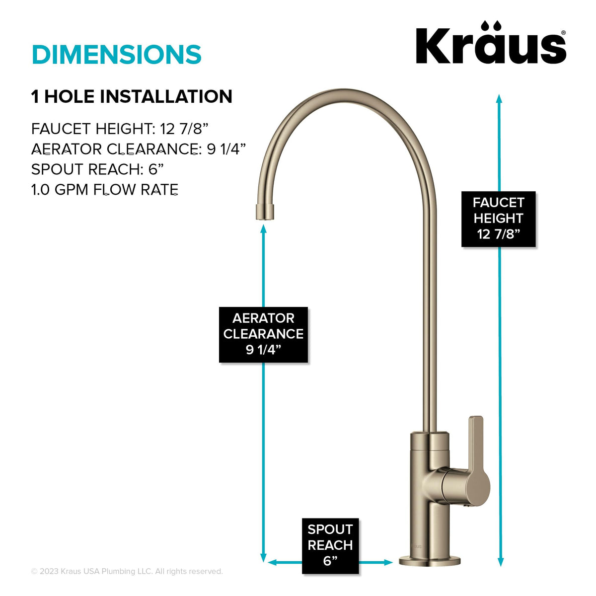 Kraus Oletto 360-degree swivel view for versatile sink access.
