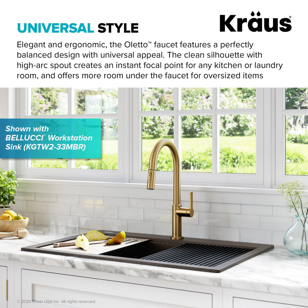 Kraus Oletto 360-degree swivel boosts maneuverability for seamless sink tasks.
