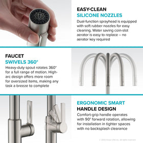 Kraus Oletto spot-free brushed brass finish resists spots and fingerprints.