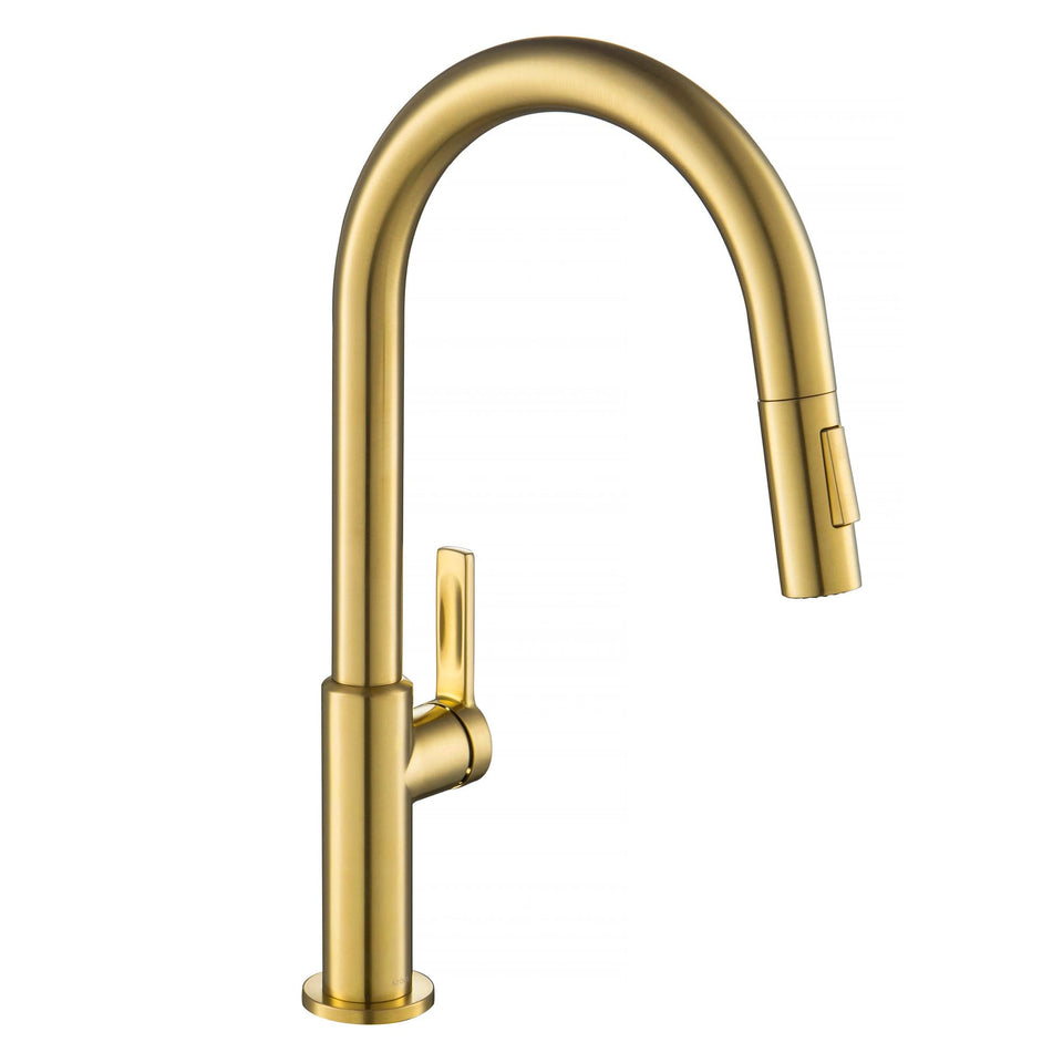 Kraus Oletto sprayhead for precise, flexible reach around the sink.