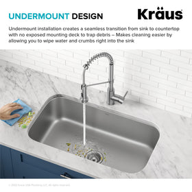 Kraus Premier 32 3/8 Inch Undermount 18-Gauge Stainless Steel Kitchen Sink KBU44 with Bottom Grid