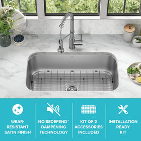 Kraus Premier 32 3/8 Inch Undermount 18-Gauge Stainless Steel Kitchen Sink KBU44 with Bottom Grid