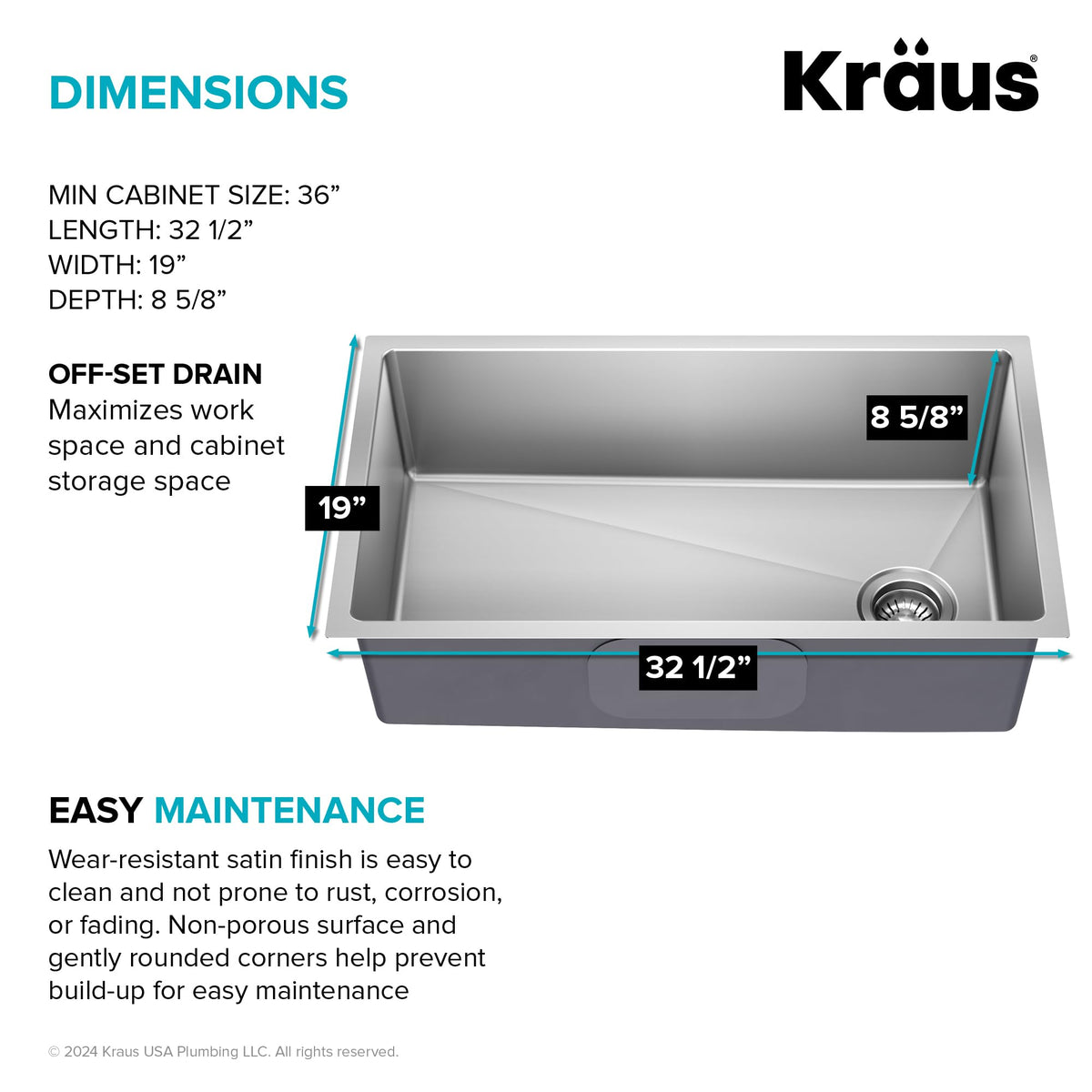 Kraus Fairlane rounded corners designed to minimize buildup