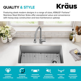 Kraus Fairlane with large noise dampening pads reducing kitchen noise