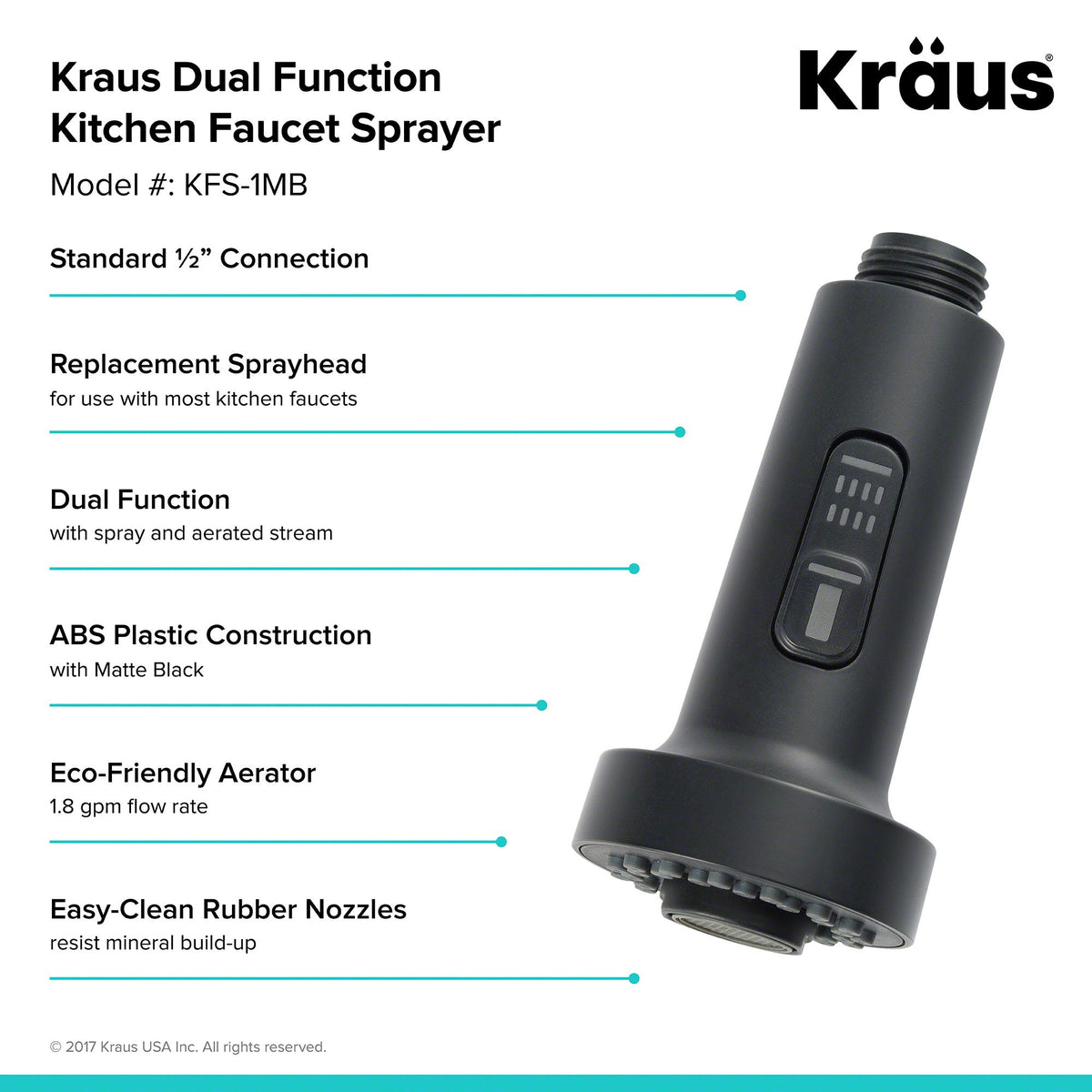 Kraus sprayer rocker switch close-up showing switch between modes.