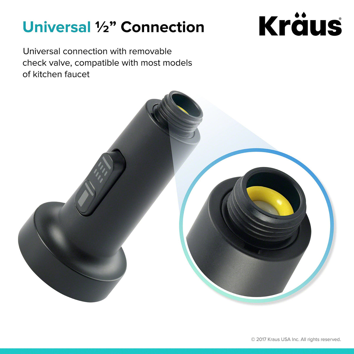 Kraus standard 1/2 inch connection fits most faucets.