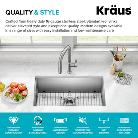 Kraus Standart PRO 30 channel grooves guide water toward the drain.