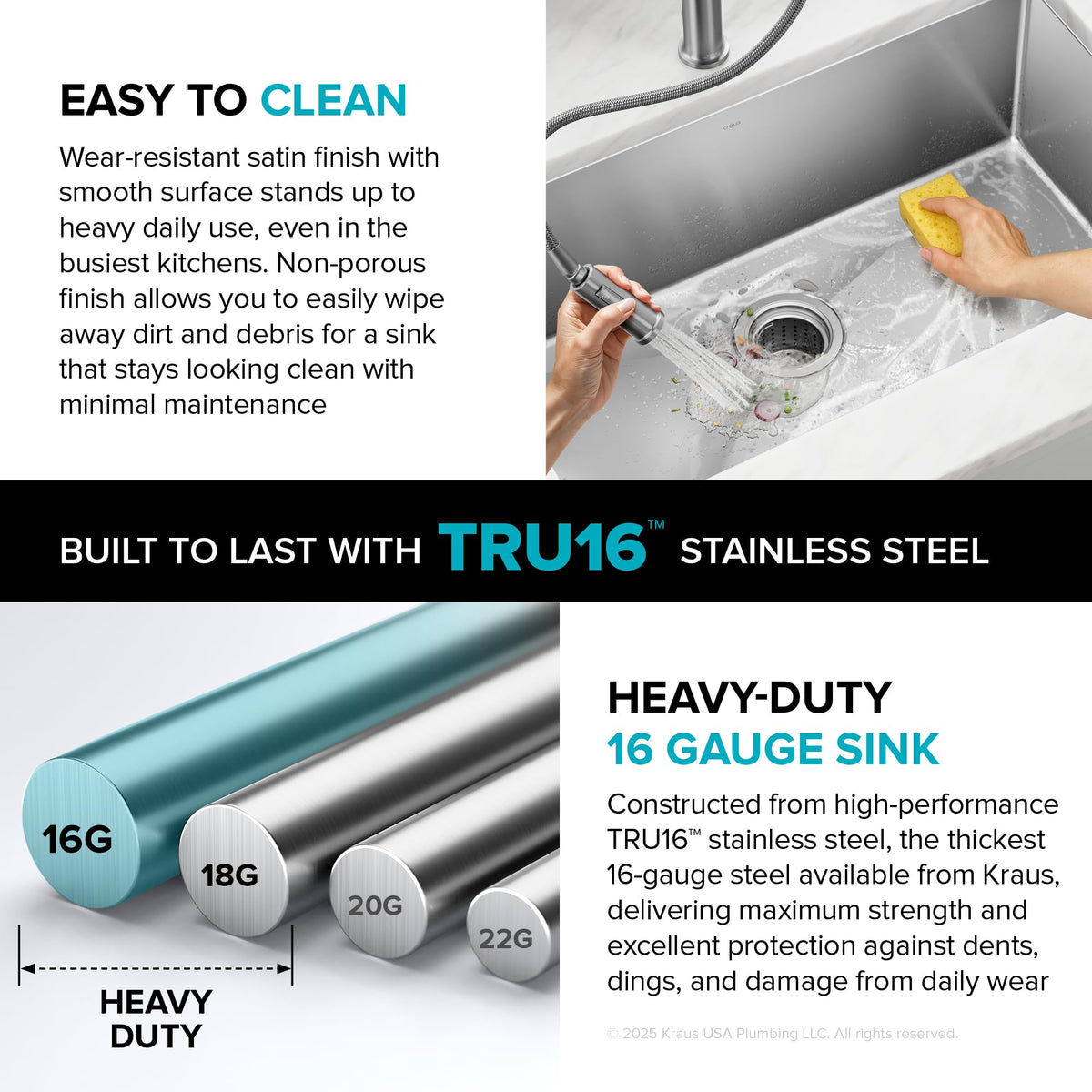 Kraus Standart PRO 30 dish towel included for quick post-cleanup drying.