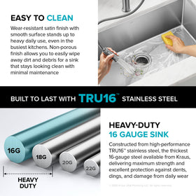 Kraus Standart PRO 30 dish towel included for quick post-cleanup drying.