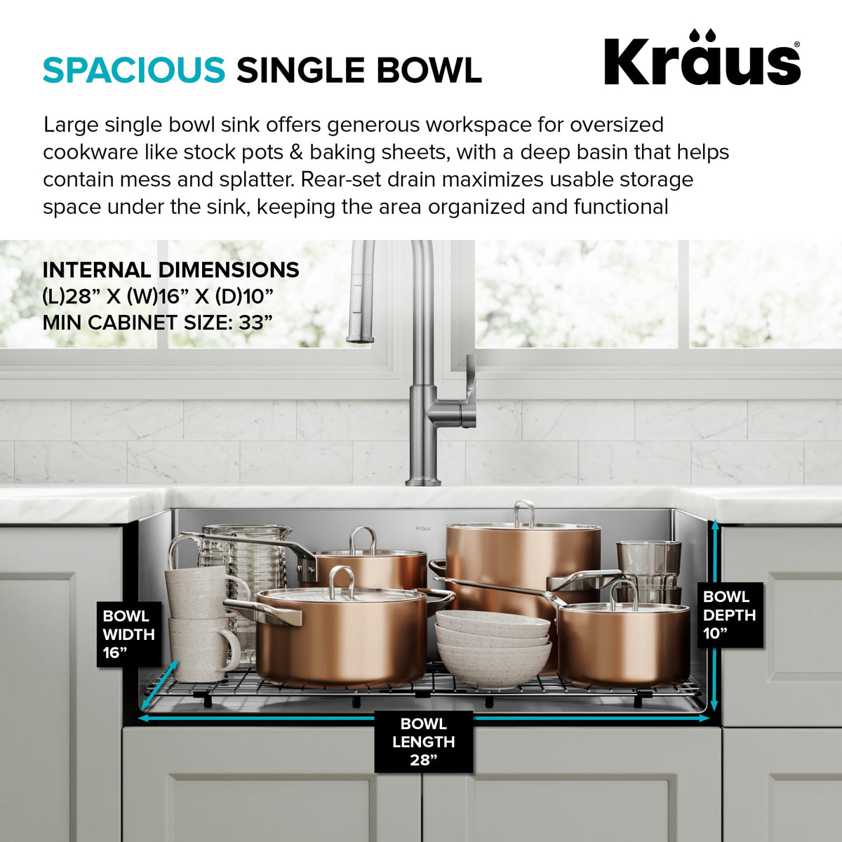 Kraus Standart PRO 30 drain assembly with strainer for easy setup.