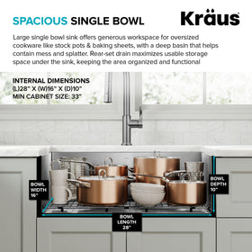 Kraus Standart PRO 30 drain assembly with strainer for easy setup.