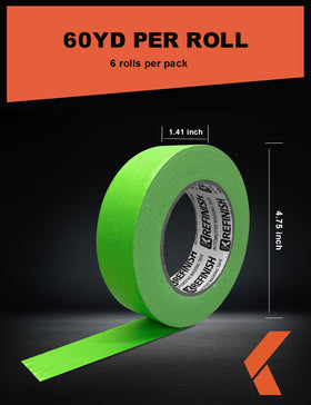 KREFINISH green tape in paint booth withstands heat for durable masking.