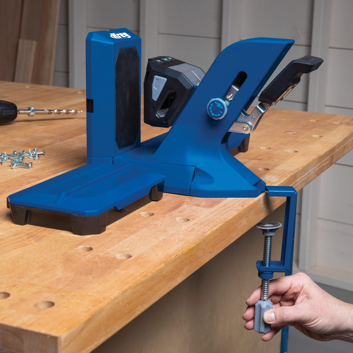 Kreg 720 PRO drill guide close up with anti-slip surface for secure clamp