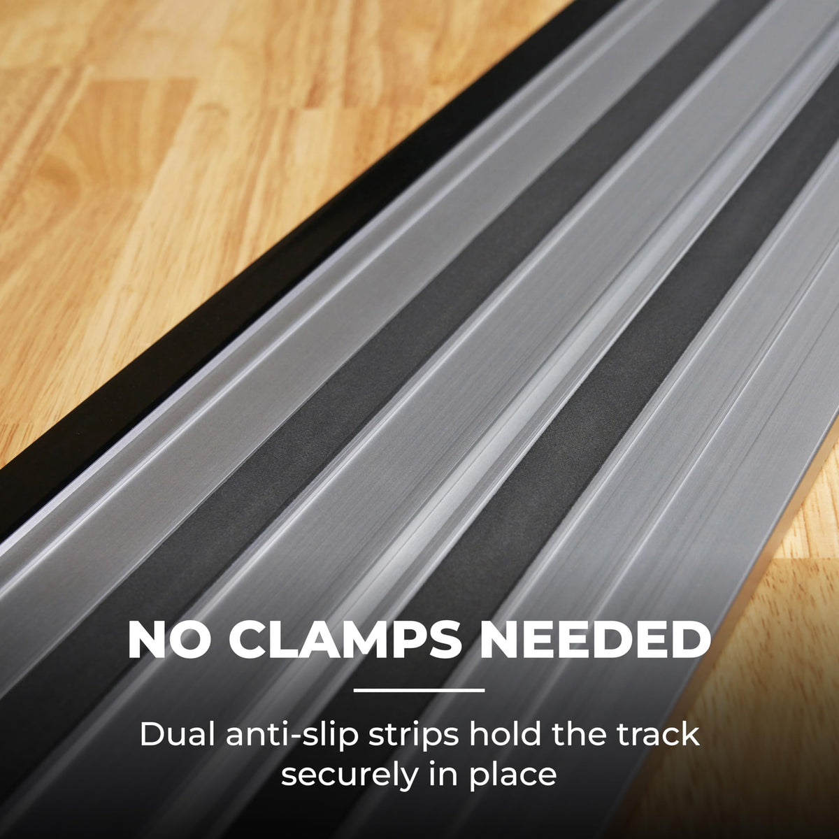 Kreg ACS430 aluminum guide rail provides rigid stability during cuts.