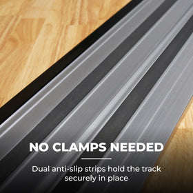 Kreg ACS430 aluminum guide rail provides rigid stability during cuts.