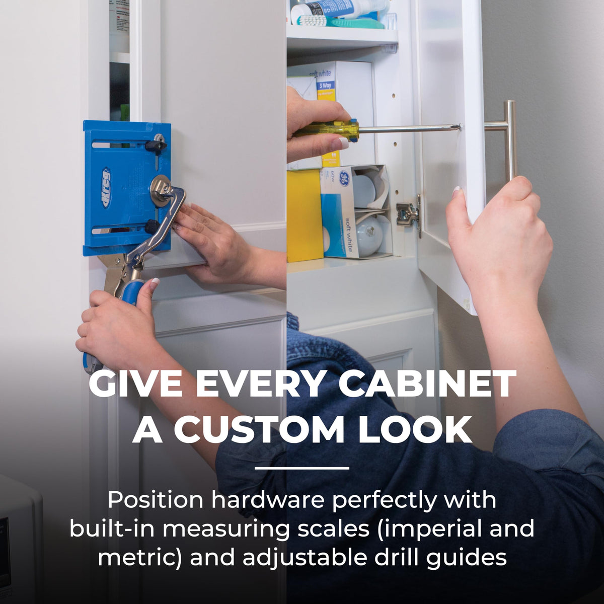 Knobs and small pulls install cleanly with the Kreg jig.