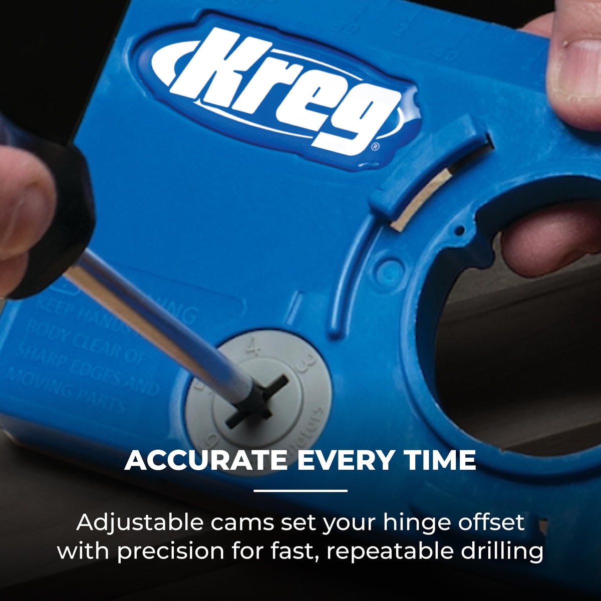 Kreg Concealed Hinge Jig enables flexible door edge spacing for layouts.