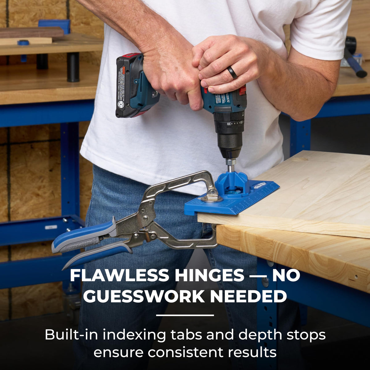 Kreg Concealed Hinge Jig supports 3–6 mm hinge offset adjustment.