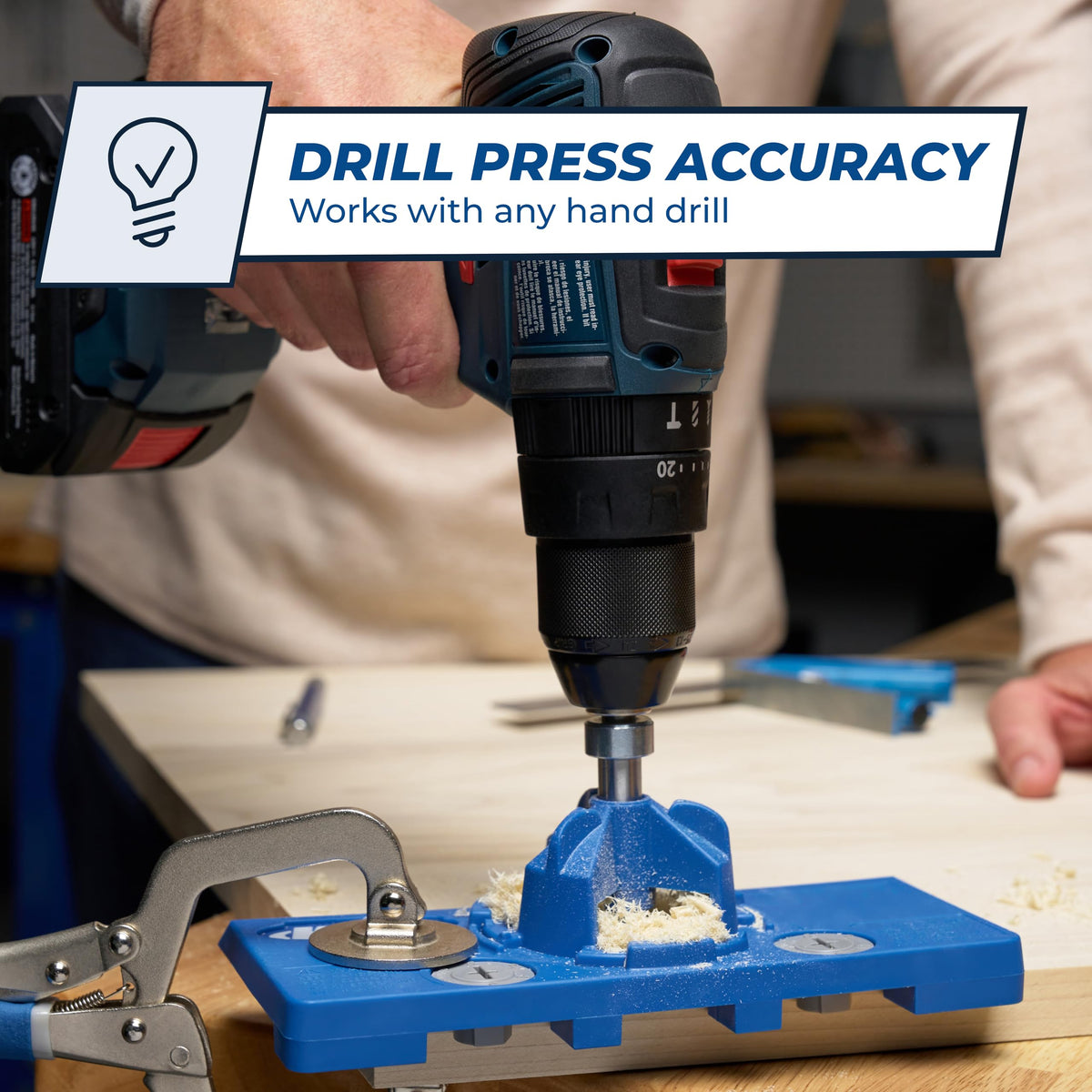 Kreg Concealed Hinge Jig uses a stop collar to ensure consistent cup depth.