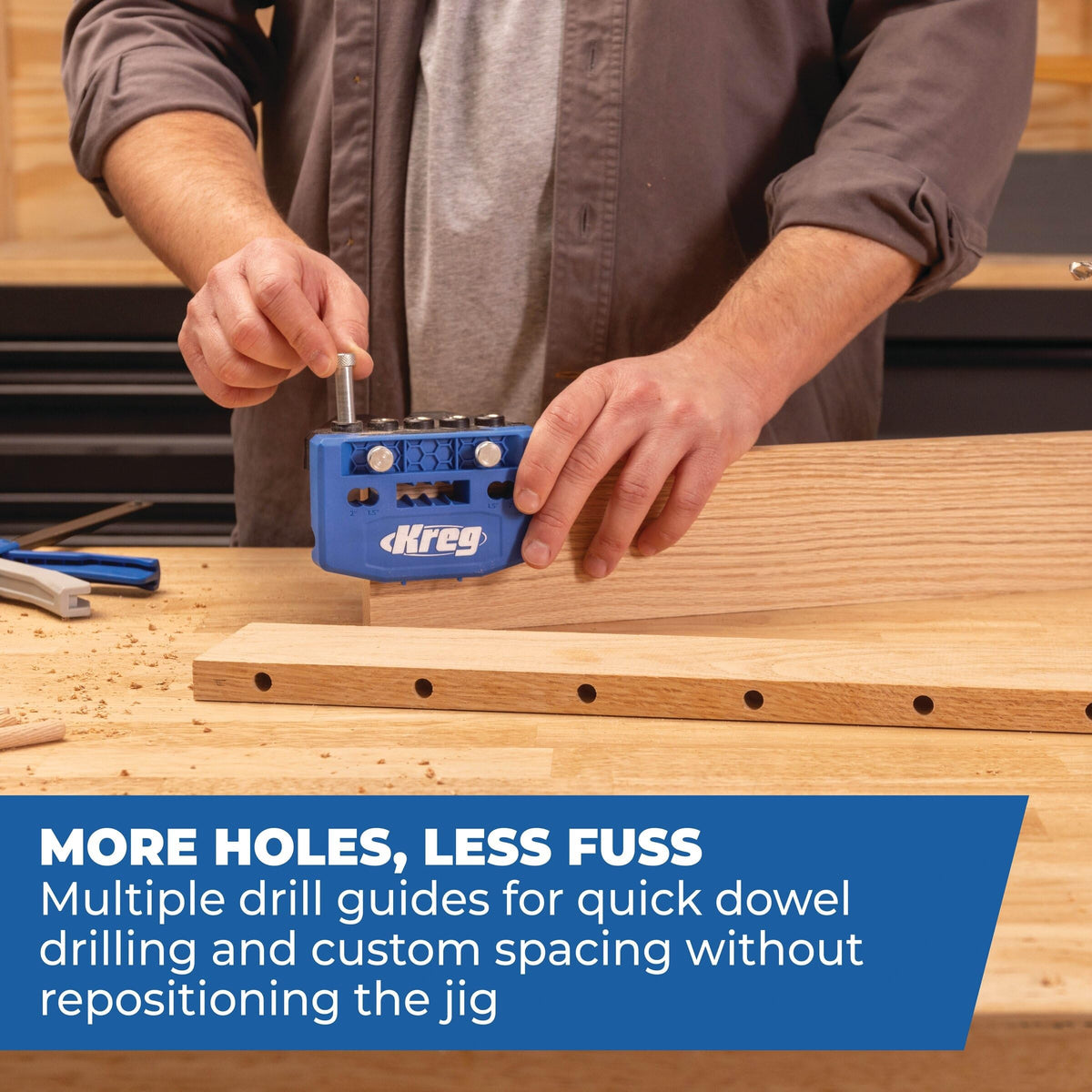 Kreg Dowel Jig Kit alignment pin enables repeatable, straight holes