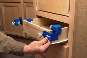 Kreg kit on kitchen drawers delivers consistent spacing and finish.