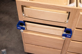 Kreg kit used on office drawers enables clean aligned front installation.
