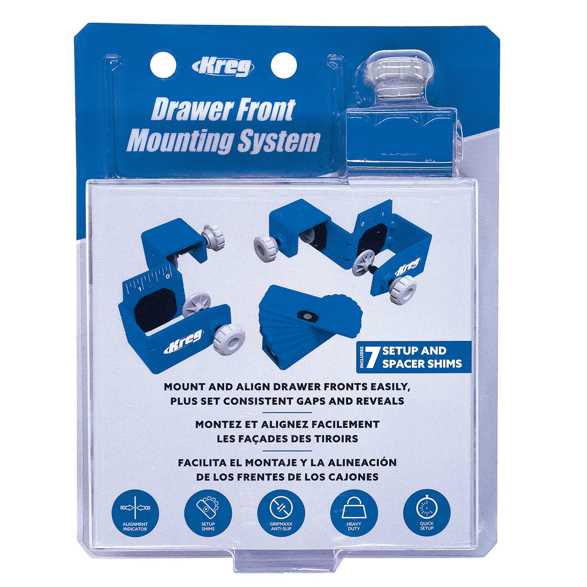 Kreg Drawer Front Mounting Pro Kit right tool ensures consistent gaps during installation.